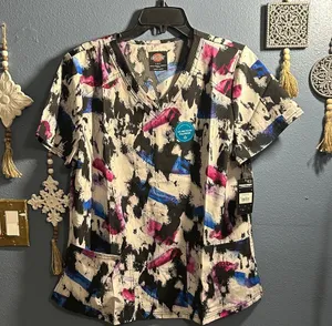 Dickies Multicolor Abstract Scrub Top Sz Large. NWT thumbnail 1