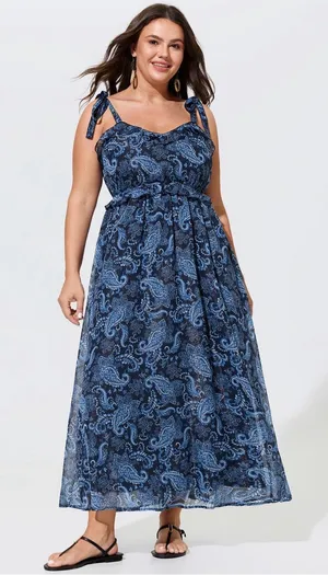 BloomChic Paisley Print Shoulder-Tie Ruffled Maxi Dress Sz.14-16 NWT thumbnail 1