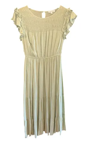 Smocked Bodice Light Sage Maxi Dress with Ruffle Sleeves thumbnail 1