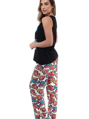 NWT Just Love 100% Cotton Sleepwear Pajama Set Top & Pants 92278961 Black M thumbnail 2