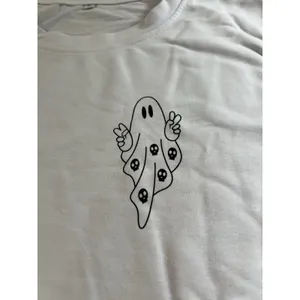 Women's XL‎ Lightweight Long Sleeve Sweatshirt Crewneck Ghost Halloween White thumbnail 2