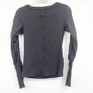 We The Free Free People Womens Black Daisy Chain Cuff Edgy Ribbed Blouse‎ Size S thumbnail 8