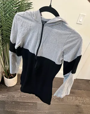 Women’s Two-Tone Gray and Black Hoodie Sweater thumbnail 1
