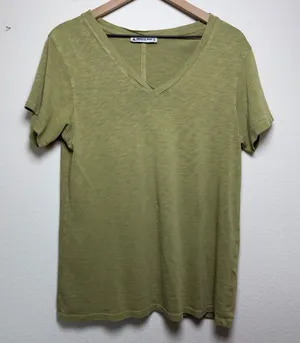 American Giant Women Cotton T-Shirt Large Green V-Neck Short‎ Sleeve thumbnail 1