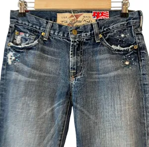 7 For All Mankind boot cut distressed bejeweled denim jeans Excellent Like New! thumbnail 3