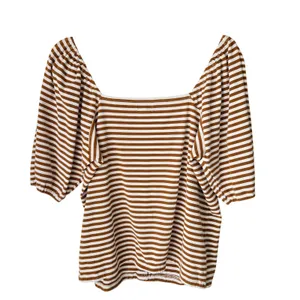 Anthropologie Striped Puff Sleeve Top Porridge Size XL thumbnail 2