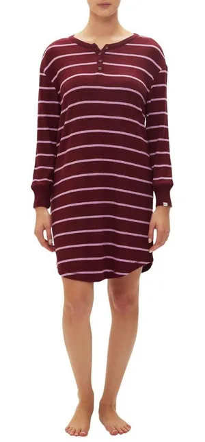 NWT GAP Womens Henley Dorm Long-Sleeve Sleepshirt G1086XDLMA Red Striped M thumbnail 1