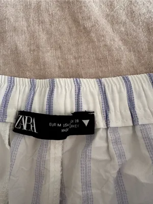Zara Blue White Crinkle Striped Wide Leg Pants Size Medium thumbnail 4