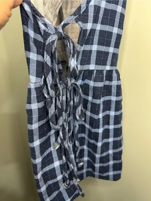 Velvet Moon blue and black gingham peplum halter top high square neck medium thumbnail 5
