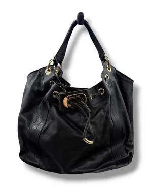Michael Kors‎ Black Pebbled Leather Hobo Bag Large Gold Hardware Drawstring Y2K thumbnail 1