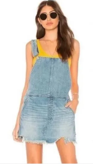 Free People Denim Torn Up Jumper Overall Dress Size 0 thumbnail 1