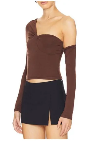 SUPERDOWN Revolve Sable Top in Chocolate Brown Off-Shoulder Women's Top thumbnail 1