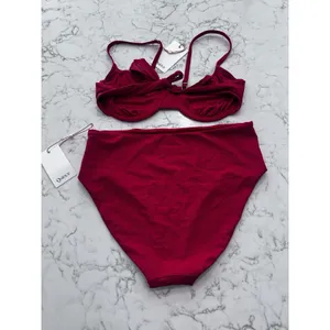 NWT Quince Cherry Red Italian Demi Bikini Top & High Rise Bottom Set Size Large thumbnail 2