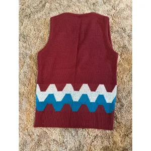 Vintage 1970s Chevron Pattern Knit Sweater Vest Union Made USA Burgundy Retro thumbnail 5