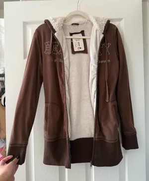 Y2K Brown Faux Fur Lined Hooded Zip Up thumbnail 4