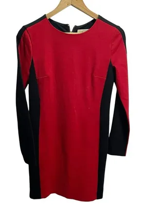 Michael Kors 2 Red Black‎ Colorblock Sheath Dress Long Sleeve Career Stretch thumbnail 1