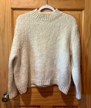 Zara chunky knit mock-neck sweater cream women’s S thumbnail 1
