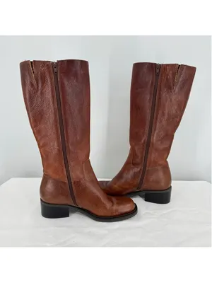 Brown Riding Boots Pebbled Genuine Leather 14 in Shaft Low Heel Civico 10 Sz 6.5 thumbnail 2