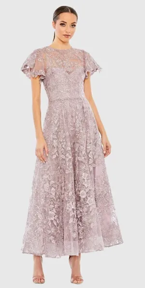 MAC DUGGAL 50665 Womens Embroidered High Neck Cap Sleeve A Line Gown thumbnail 1
