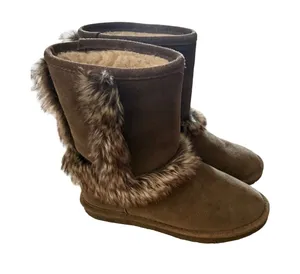 Bearpaw Women Brown Suede Faux Fur Trim Winter Boots Size 7 Flat Mid Calf thumbnail 1