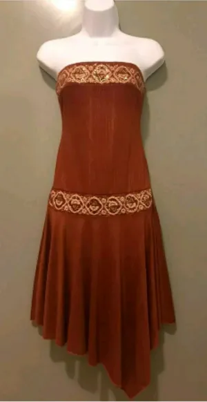 Tribal Strepless E symmetrical Ethnic Middle Eastern Dress w Gold Sequins thumbnail 1