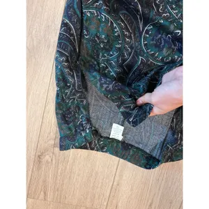 Vintage 90s Rayon Paisley Maxi Skirt Navy Teal‎ Green Floral Herringbone Size 12 thumbnail 4