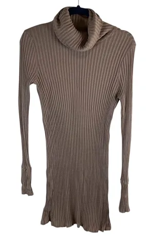 Free People Beach Ribbed Turtleneck Top Mauve Brown Long Sleeve‎ Knit Tunic LG thumbnail 1