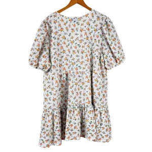 ASOS Dress Sz 16 Floral Smocked‎ Babydoll Crepe Puff Sleeve Tiered Boho thumbnail 2