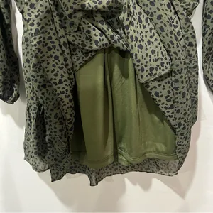 Sadie & Sage Womens Olive Green Animal Print Mini Dress Long Sleeve‎ Small NWT thumbnail 8