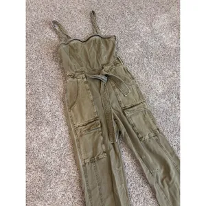 Free People Olive Green Utility Cargo Jumpsuit Cutout Back XS thumbnail 3
