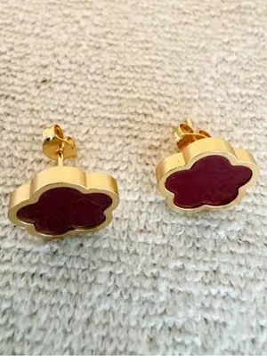 18K Gold Plated red wine Clover Necklace Set stainless steel womens jewelry thumbnail 6