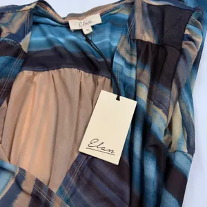 Elan Blue Abstract Stripe Mesh Wrap Tiered Maxi Dress PM50037 Medium NWT thumbnail 10