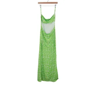 Green Floral Cowl Neck Maxi Dress Open Back Spaghetti Strap Size L thumbnail 5