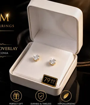 14 KT Gold Overlay Cubic Zirconia Stud Earrings thumbnail 1
