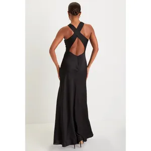 Lulus Effortlessly Sensational Black Satin Backless Maxi Dress High Neck L thumbnail 4