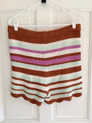 No Comment Striped Knit Crochet Shorts Brown Purple Mint Size L‎ Boho thumbnail 2