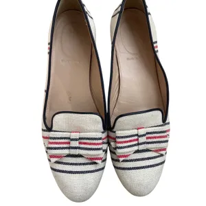 J.Crew Cleo striped canvas loafers featuring bow detail size 9 made in Italy thumbnail 2