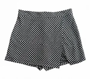 Altar’d State Black White Geometric Tweed High Rise Wrap Skort Shorts Skirt thumbnail 1
