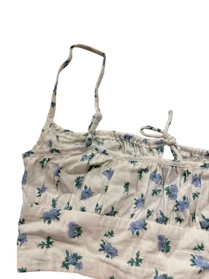 Princess Polly Ivory Blue Floral Smocked Crop Top Cami Tie Shirt Size 0 Women's thumbnail 2