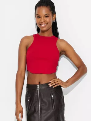Wild Fable Red Ribbed High-Neck Cropped Tank Top thumbnail 2