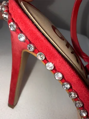 Gianni Bini red suede rhinestones-trimmed slingback pumps thumbnail 9