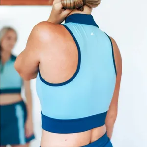 Thrive Societe Blocked Blue Spin Collared Crop Size Small thumbnail 5