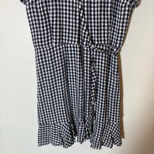 Abercrombie & Fitch Gingham Faux Wrap Mini Dress Womens Size‎ M Navy White thumbnail 3