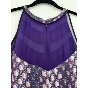 Charlie Jade 100% Silk Purple Floral Fit & Flare Cocktail Romantic Dress L NWT thumbnail 4