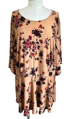 Cocomo Peach Orange Floral Tulip Sleeve‎ Tunic Blouse Plus Size 3X thumbnail 1