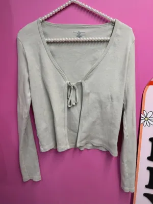 Brandy Melville Light Sage Tie-Front Long Sleeve Top - Women thumbnail 1
