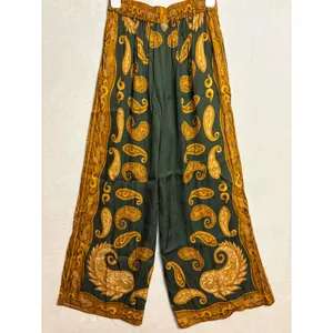 Farm Rio x‎ Anthropologie Printed Wide-Leg Pants Green Gold Paisley silky flowy thumbnail 11