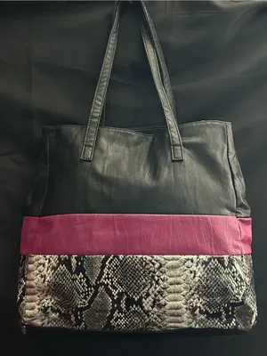 Black & Magenta Snake-Trim Tote Shoulder Bag thumbnail 2