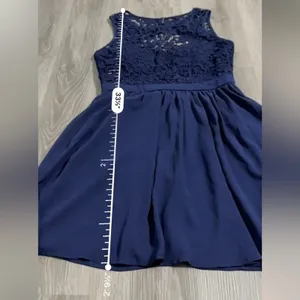Lulus Romantic Tale Navy Blue Crochet Lace Open‎ Back Mini Skater Dress Size M thumbnail 13