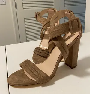 Forever 21‎ tan suede criss-cross strap heels — size 9 thumbnail 1